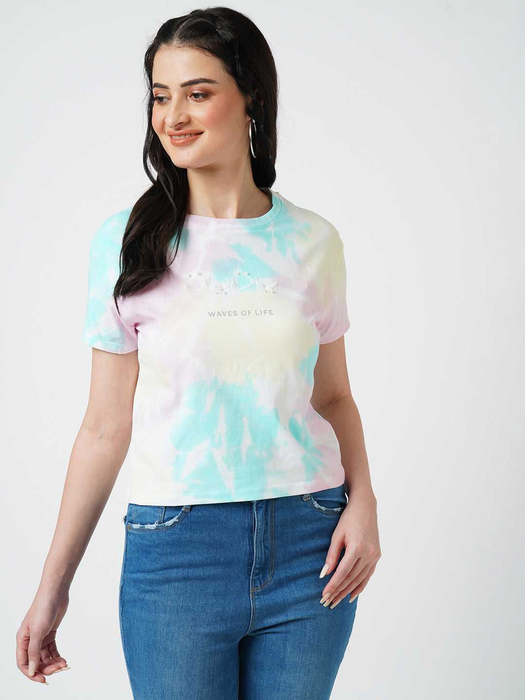 Buy Women Multi Tie & Dye Short Sleeves Tshirts | Kraus Jeans L