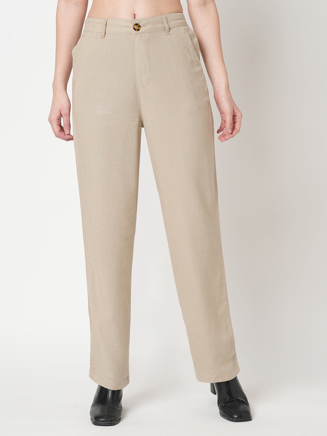 Women Oatmilk High-Rise Loose Straight Pants