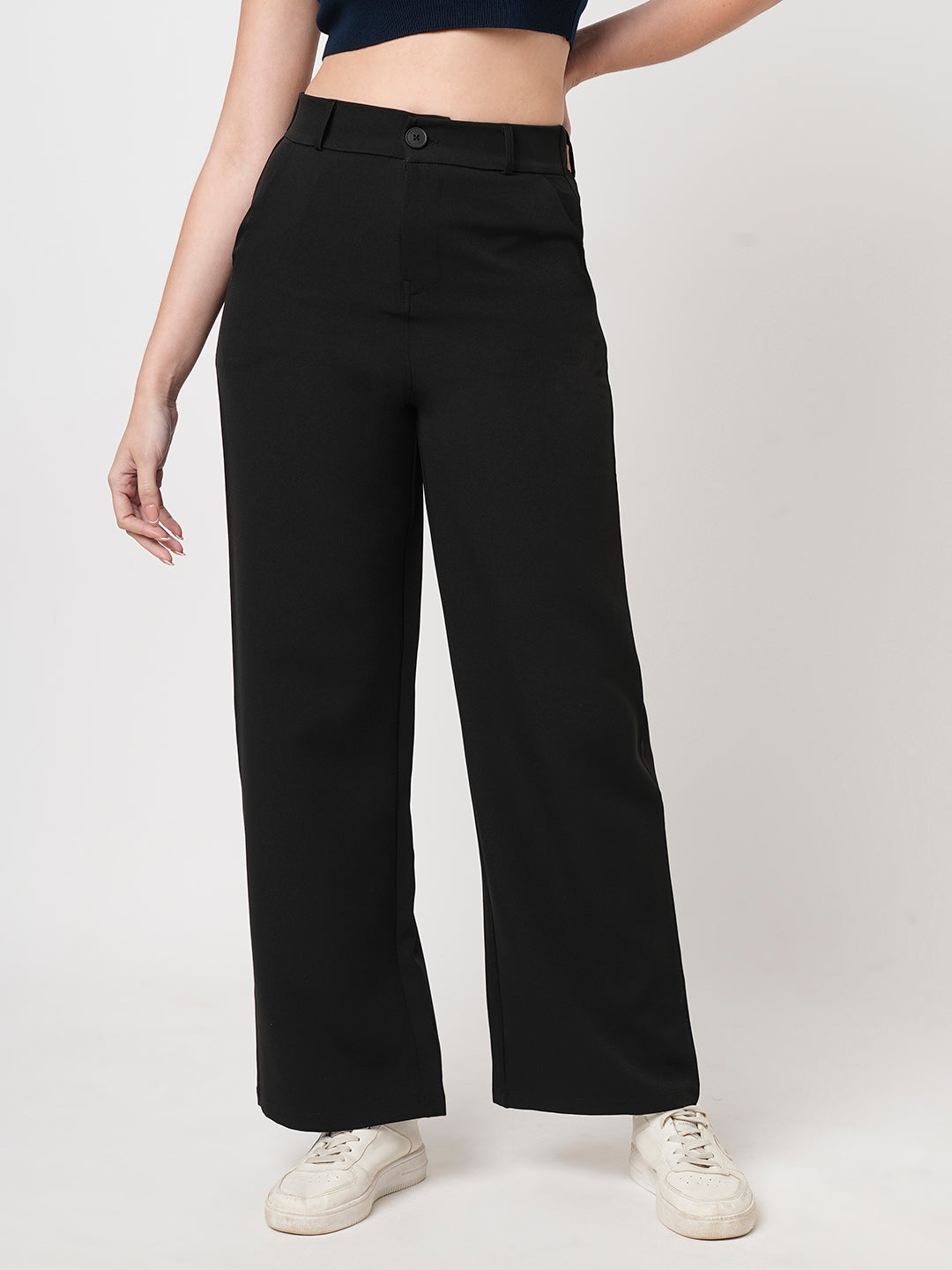 Women Black Mid-Rise Wide Leg Trouser