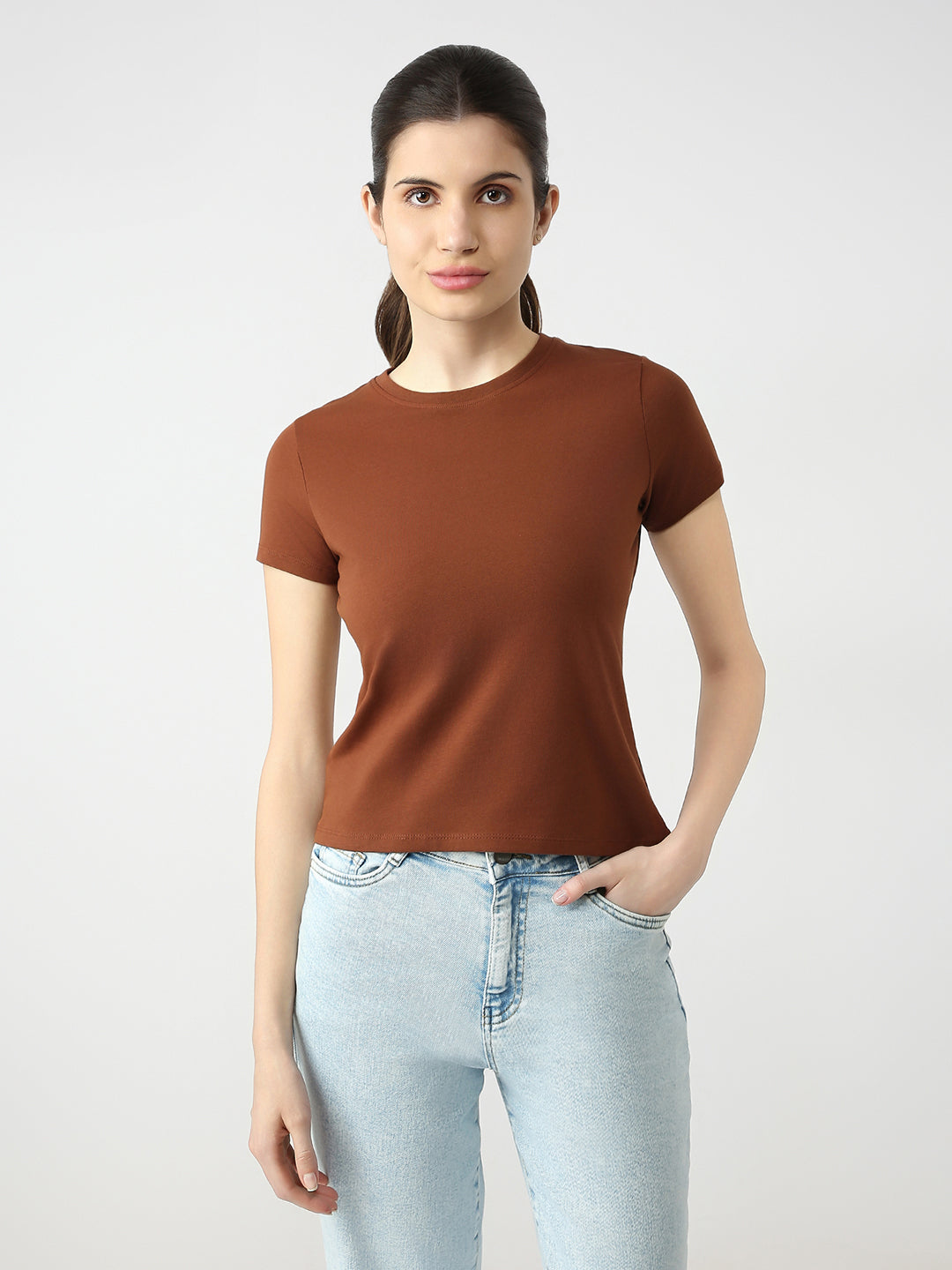 Women Slim Fit Solid T-Shirt