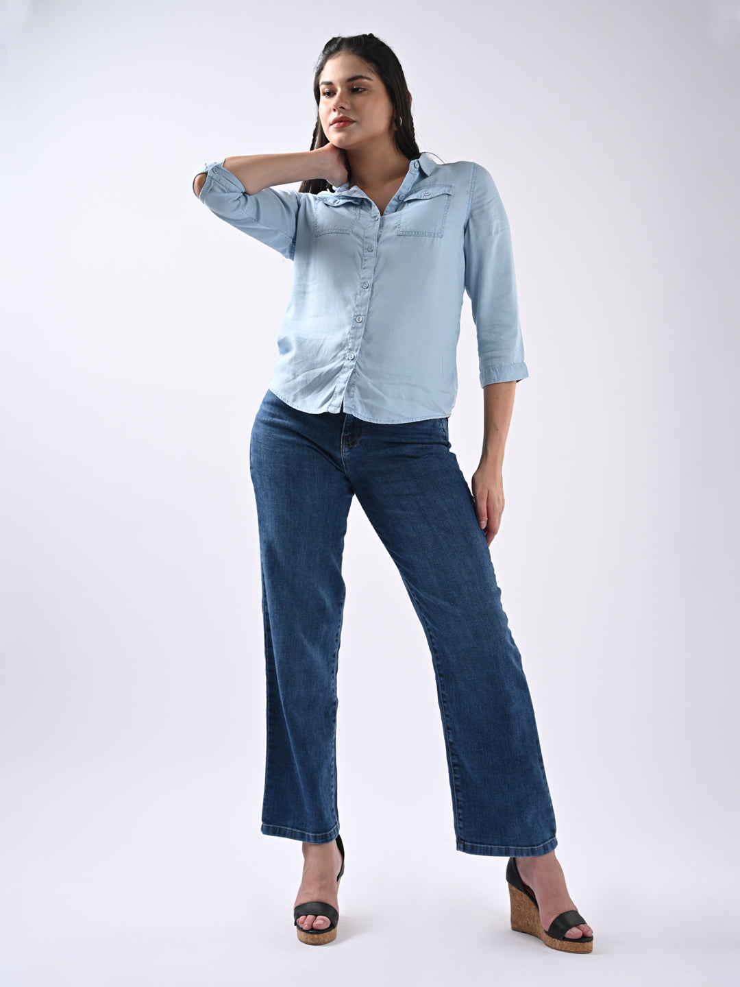 Women Blue High-Rise Wide Leg Jeans