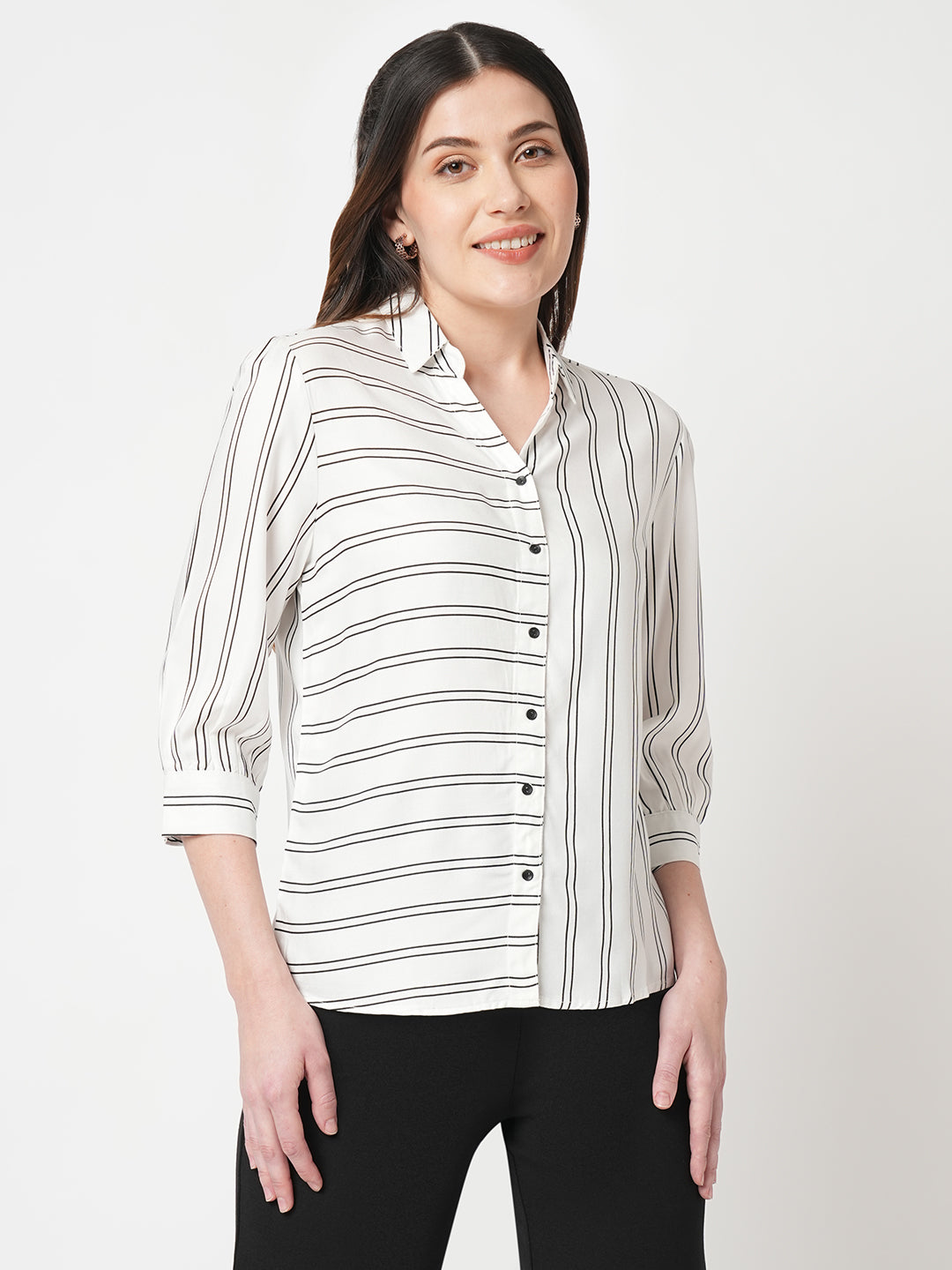 Women Striped Slim Fit Black/White Shirt