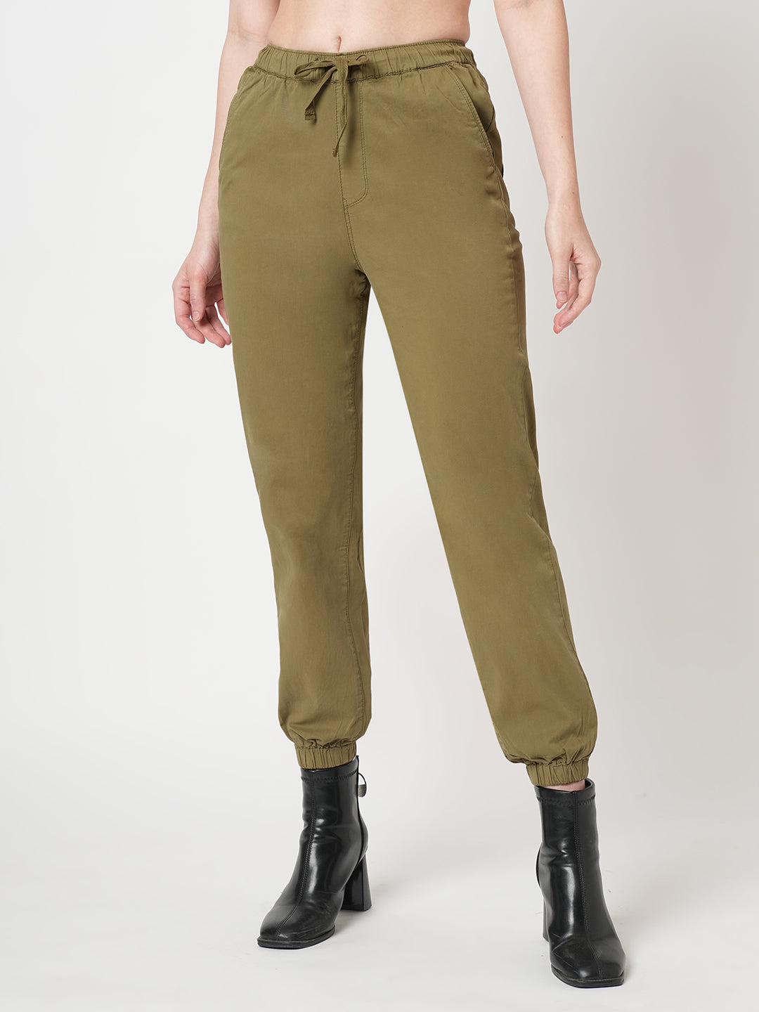 Women Olive High-Rise Denim Jogger