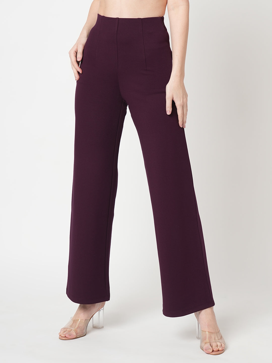 Women Wine High-Rise Wide Leg Tregging