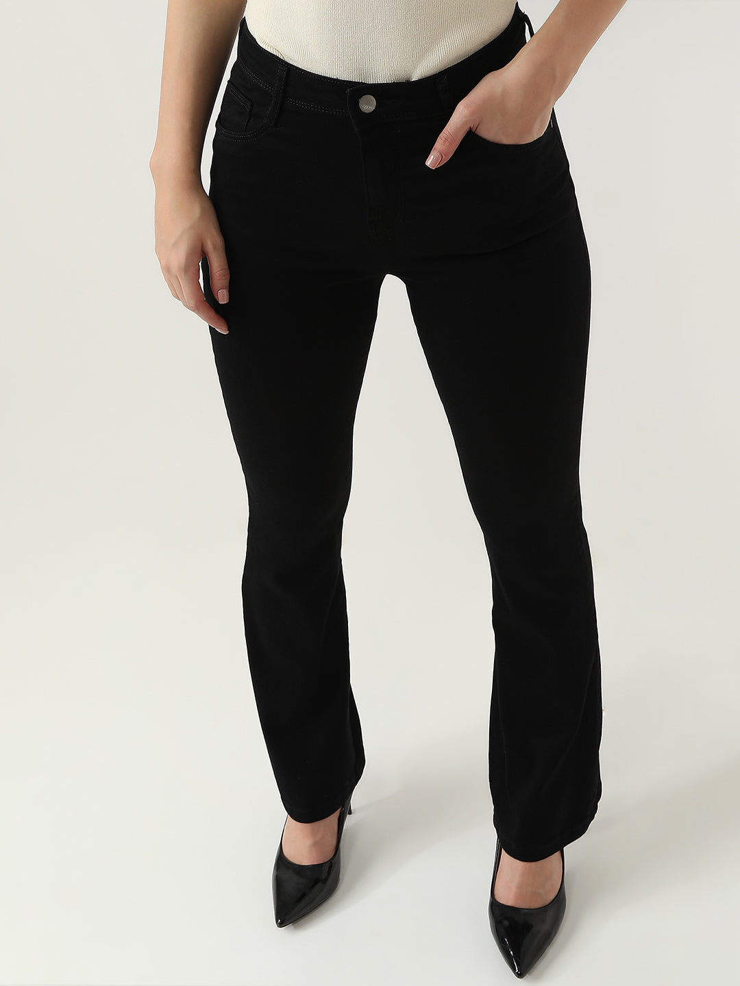 Women High-Rise Mini Flared Jeans