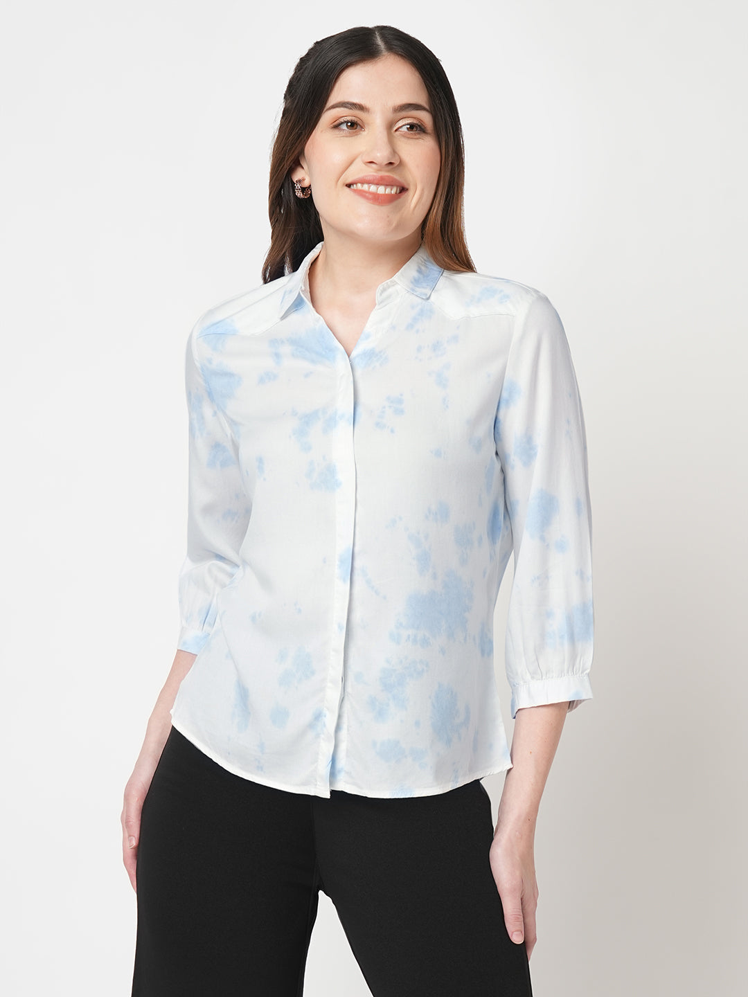 Women Tie & Dye Slim Fit Cobalt Shirt