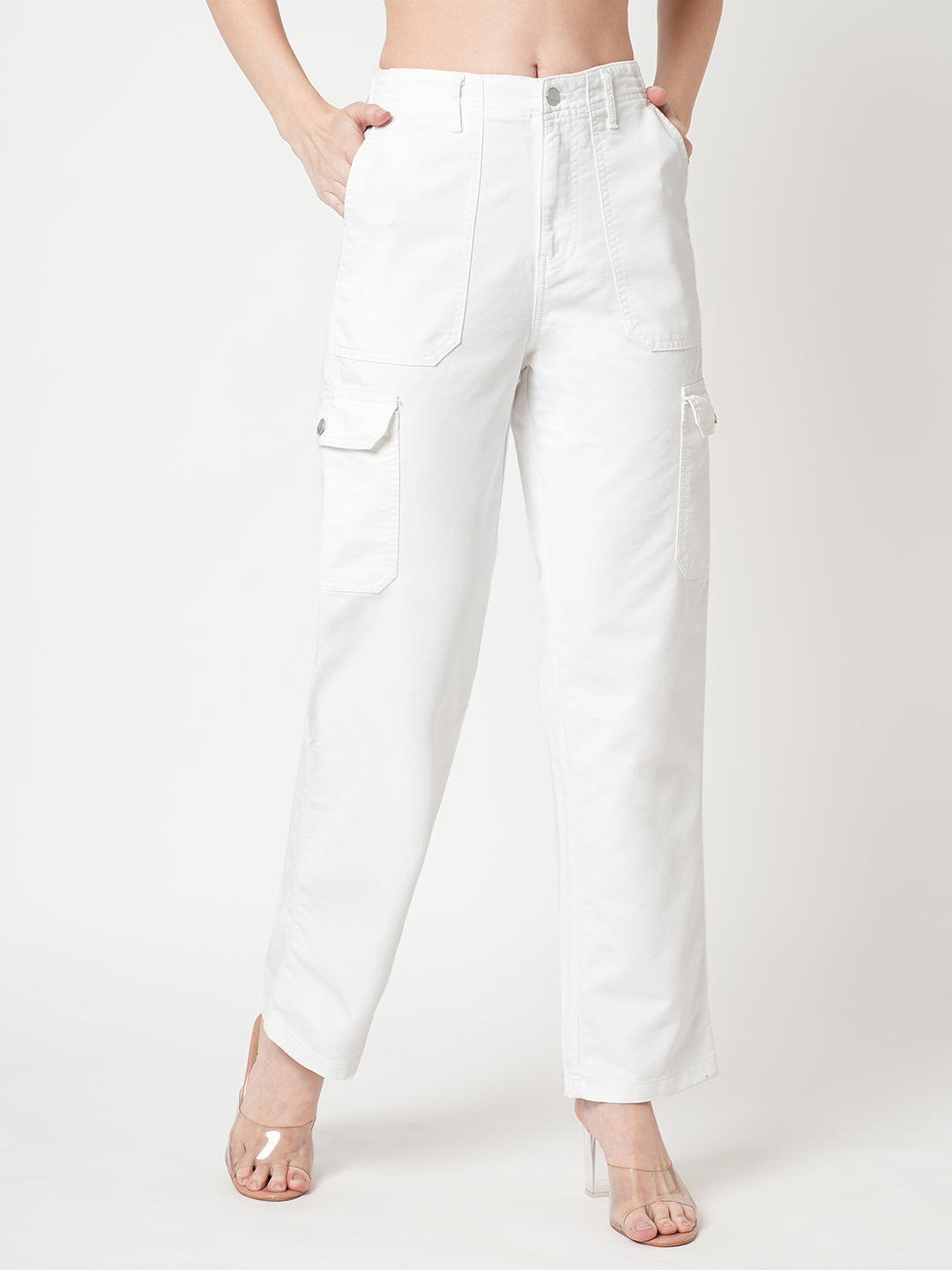 Women White Mid-Rise Cargo