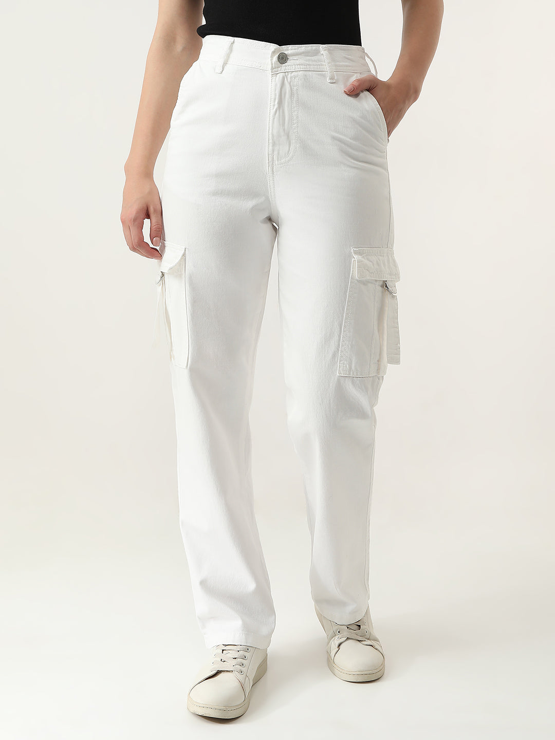 Women White High Rise Cargo