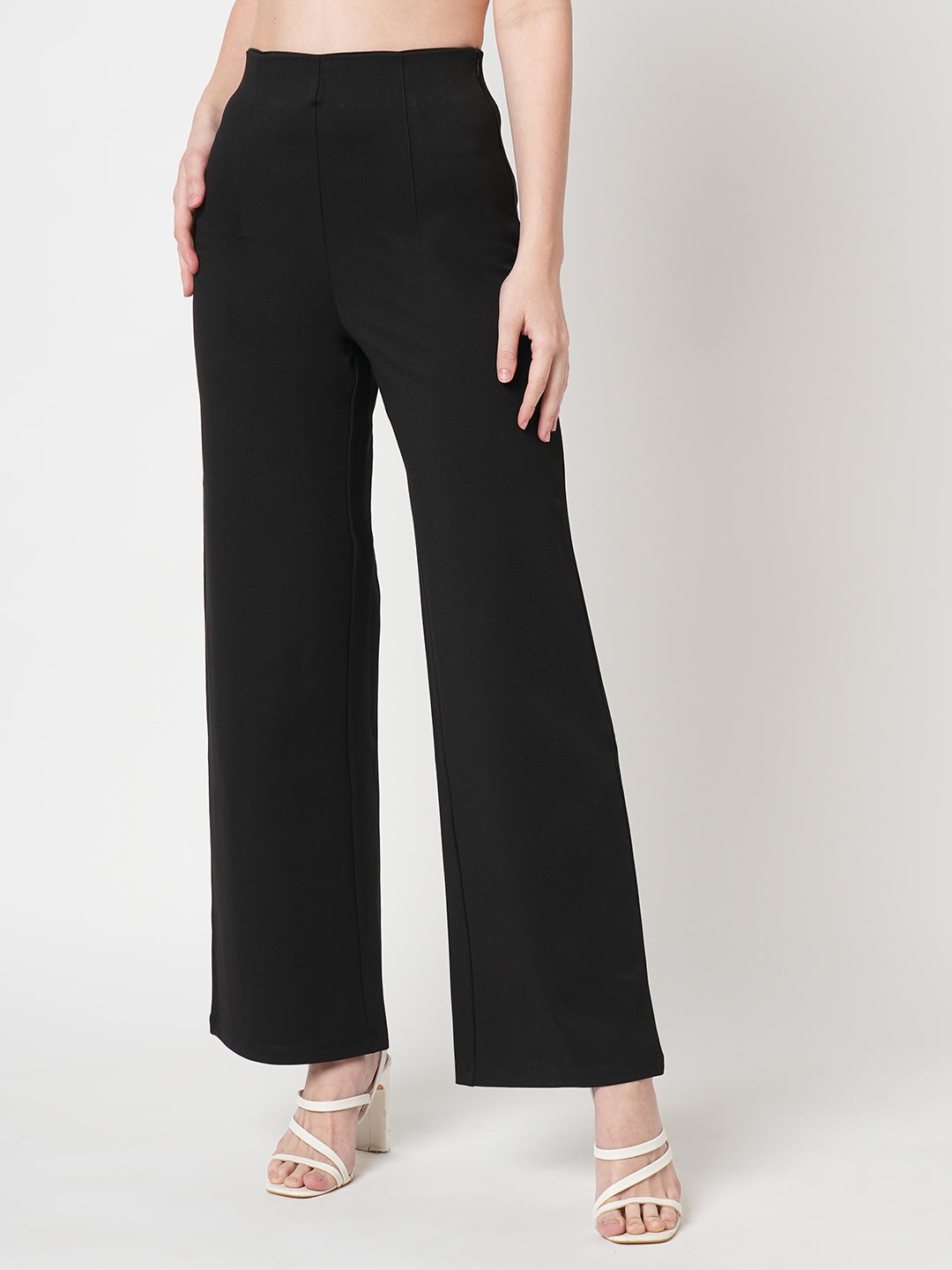 Women Black High-Rise Wide Leg Tregging