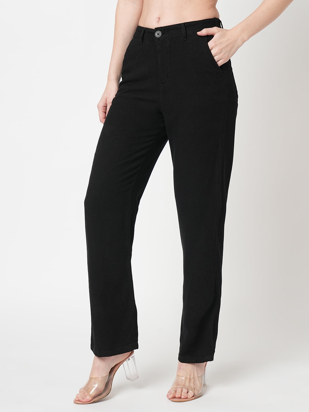 Women Black High-Rise Loose Straight Jeans