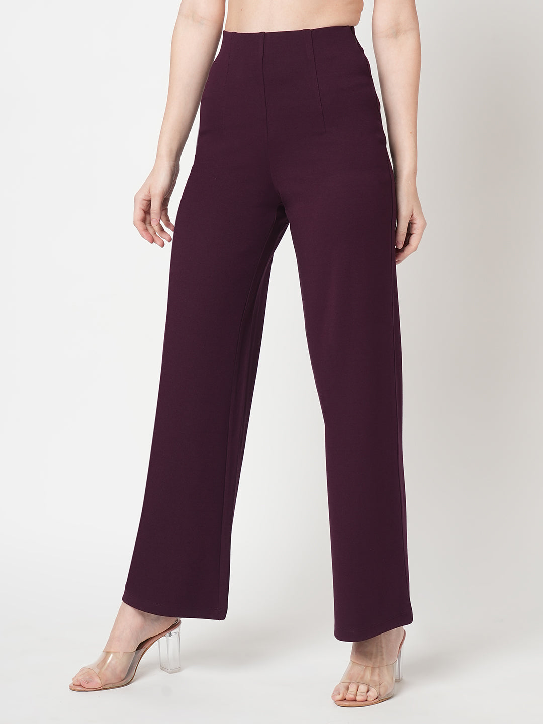 Women Wine High-Rise Wide Leg Tregging