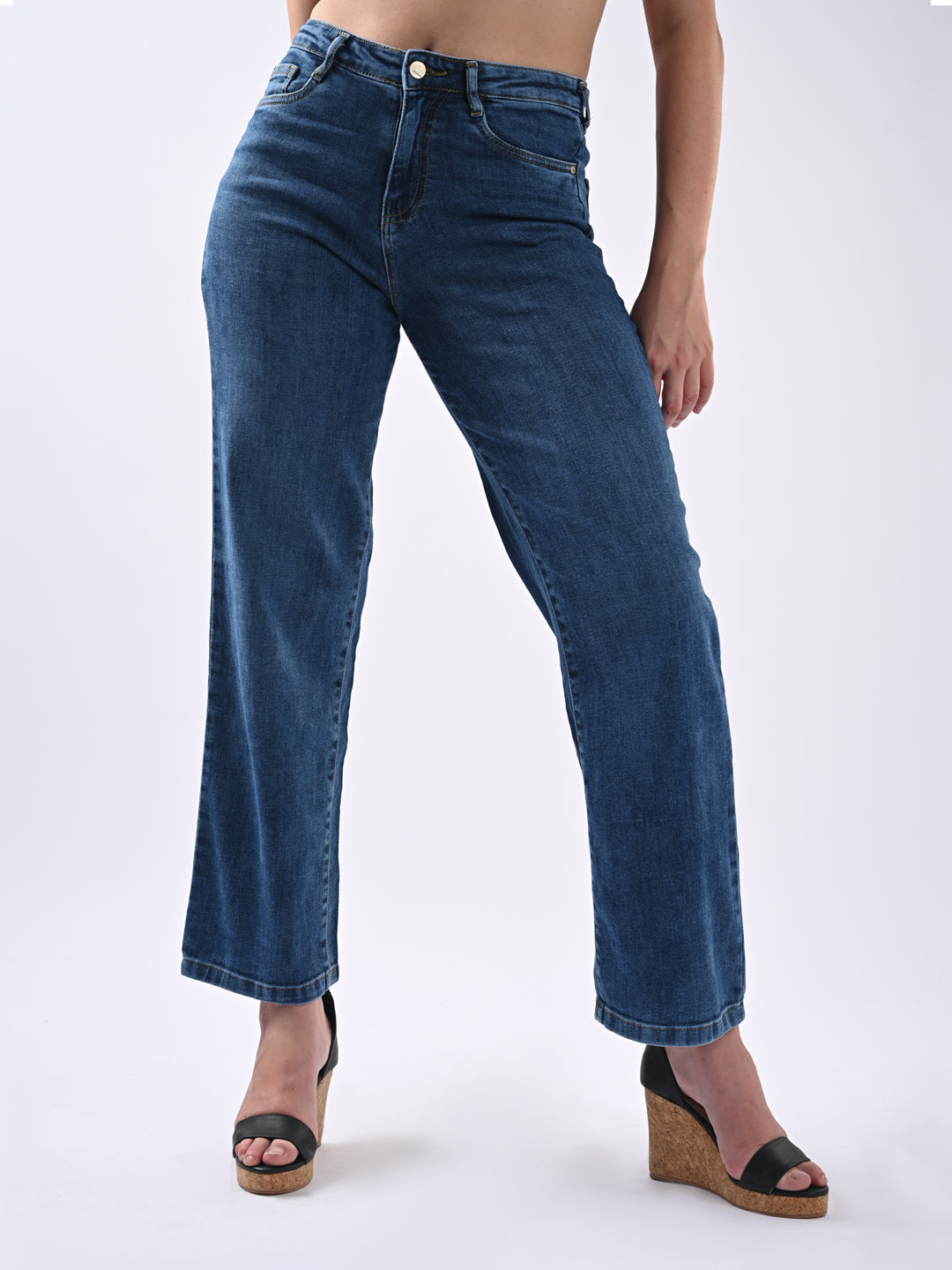 Women Blue High-Rise Wide Leg Jeans