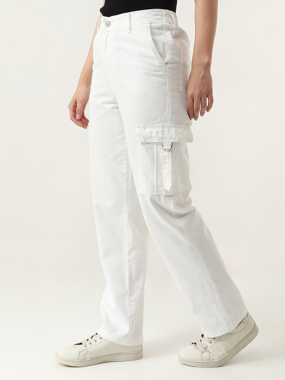 Women White High Rise Cargo