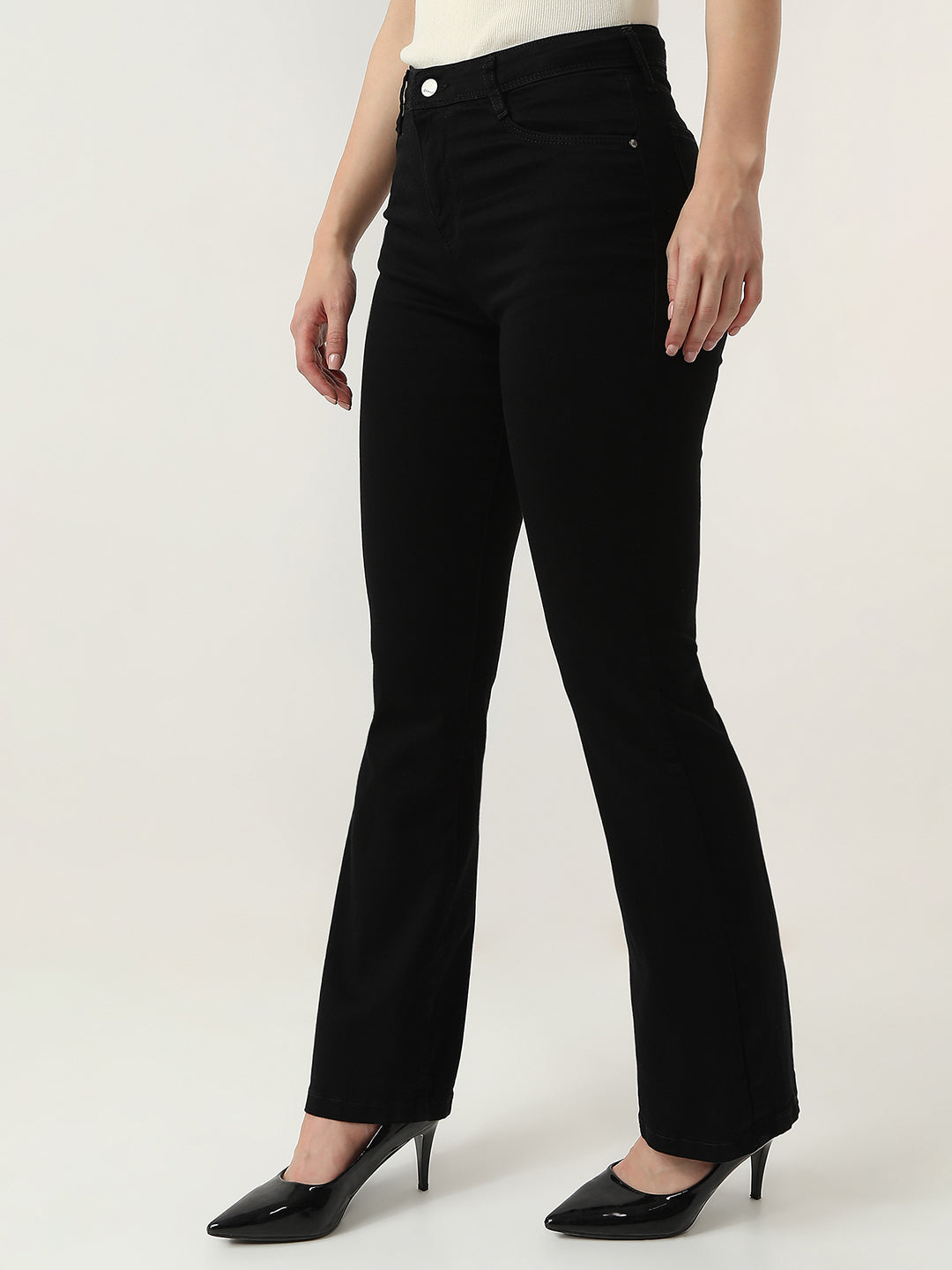 Women High-Rise Mini Flared Jeans