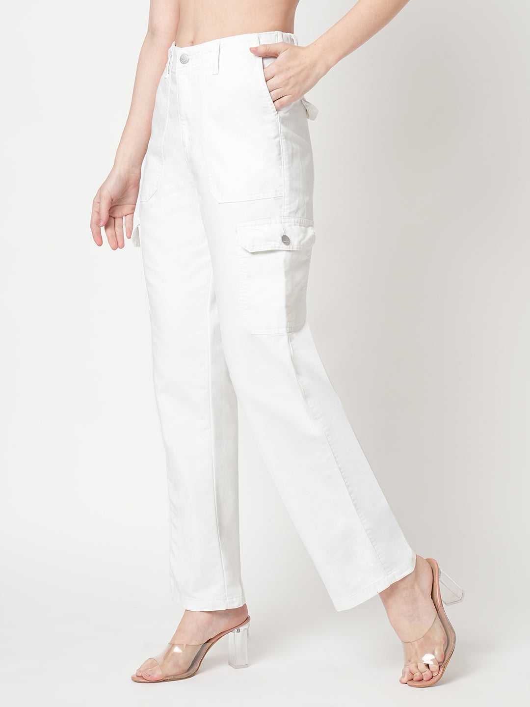 Women White Mid-Rise Cargo