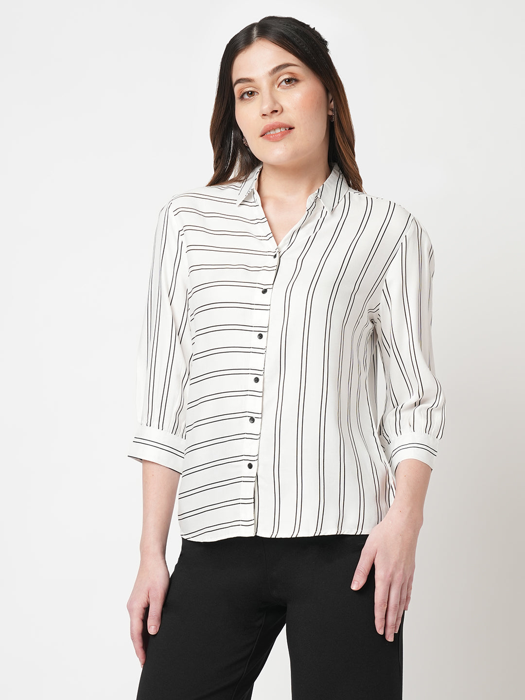 Black and white striped dress shirt womens online