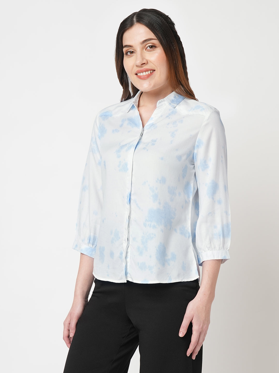 Women Tie & Dye Slim Fit Cobalt Shirt