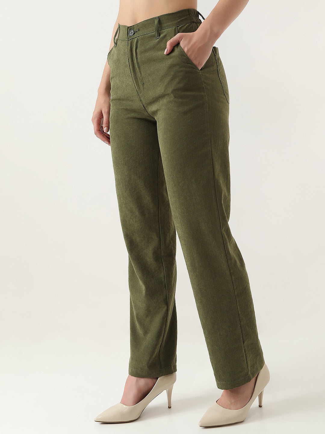 Women High-Rise Loose Straight Fit Trousers