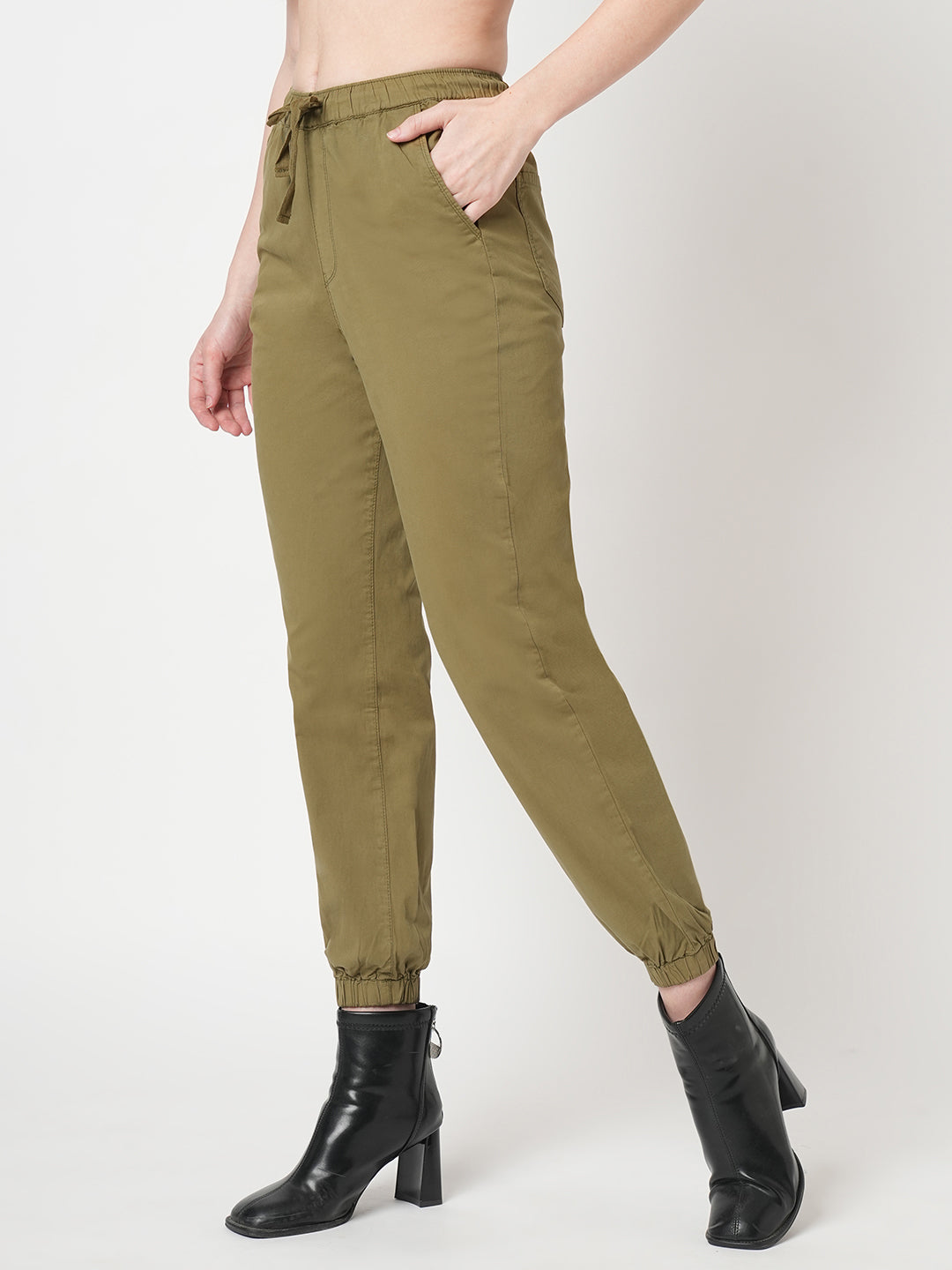 Women Olive High-Rise Denim Jogger