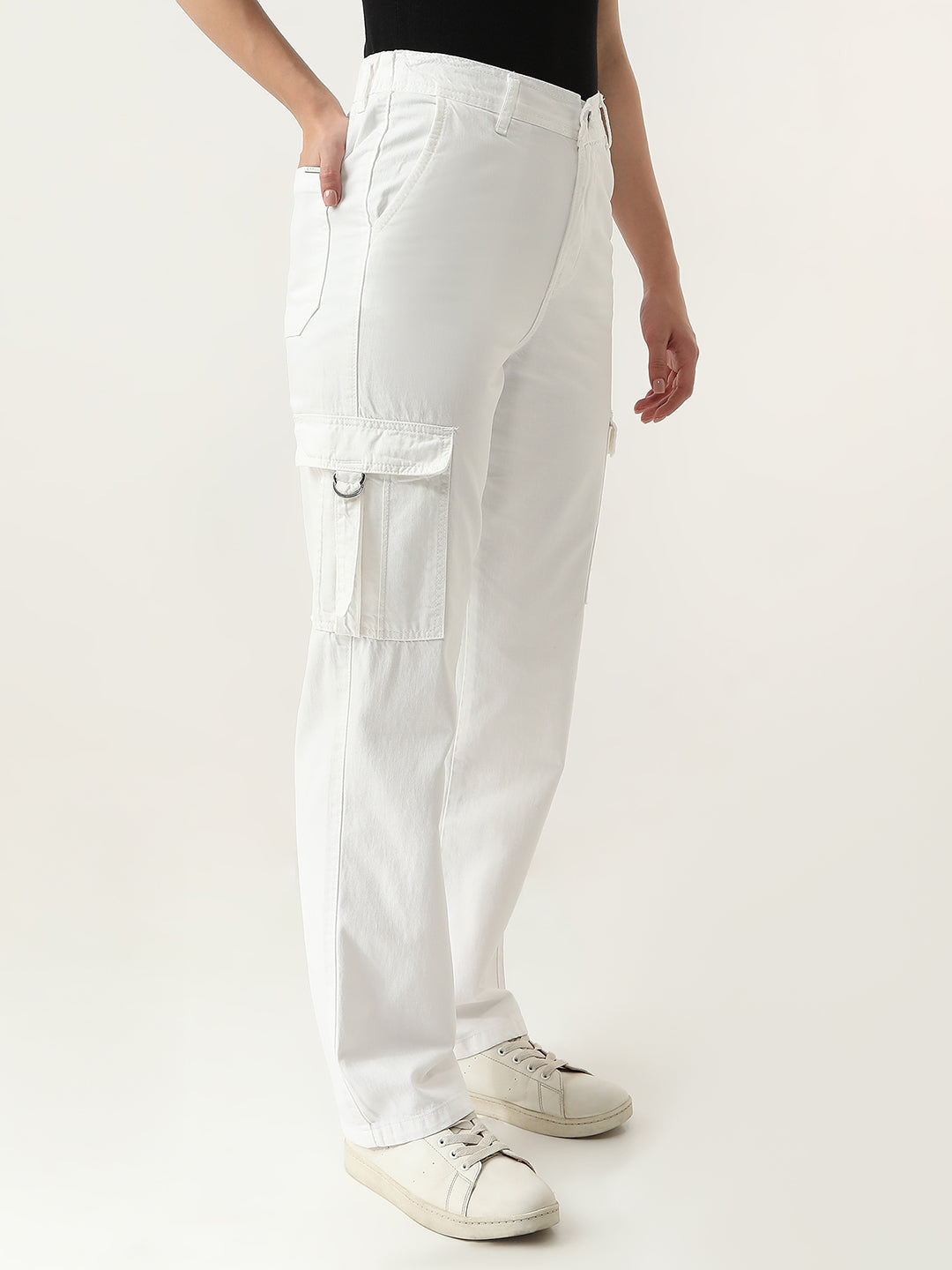 Women White High Rise Cargo