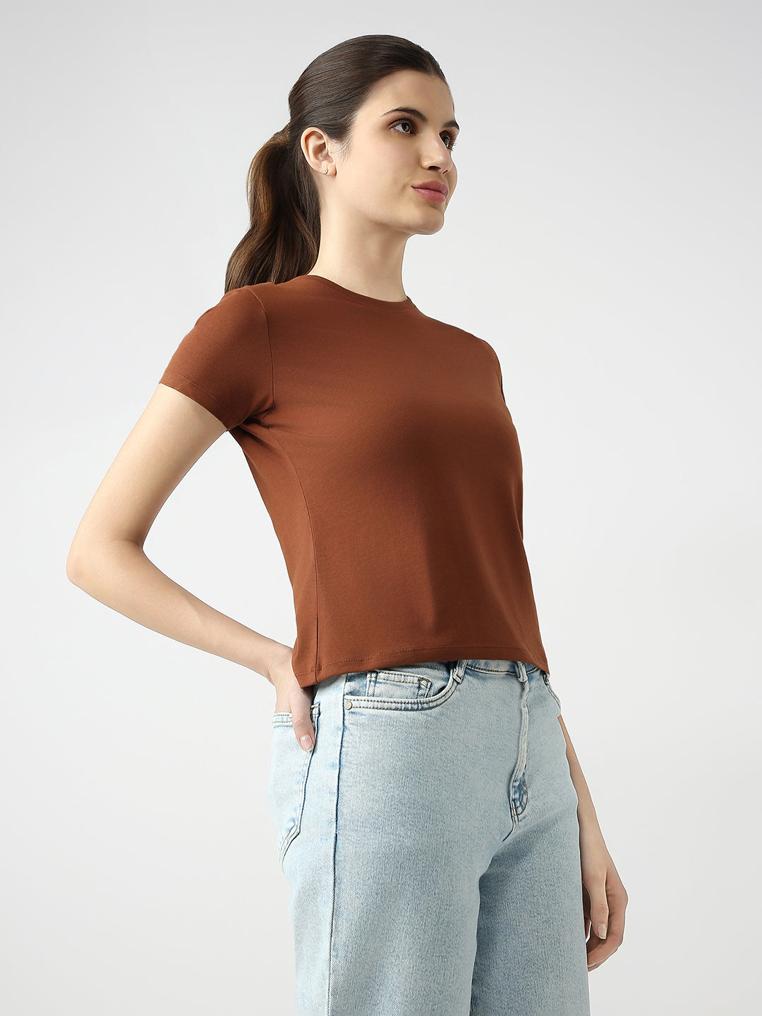 Women Slim Fit Solid T-Shirt