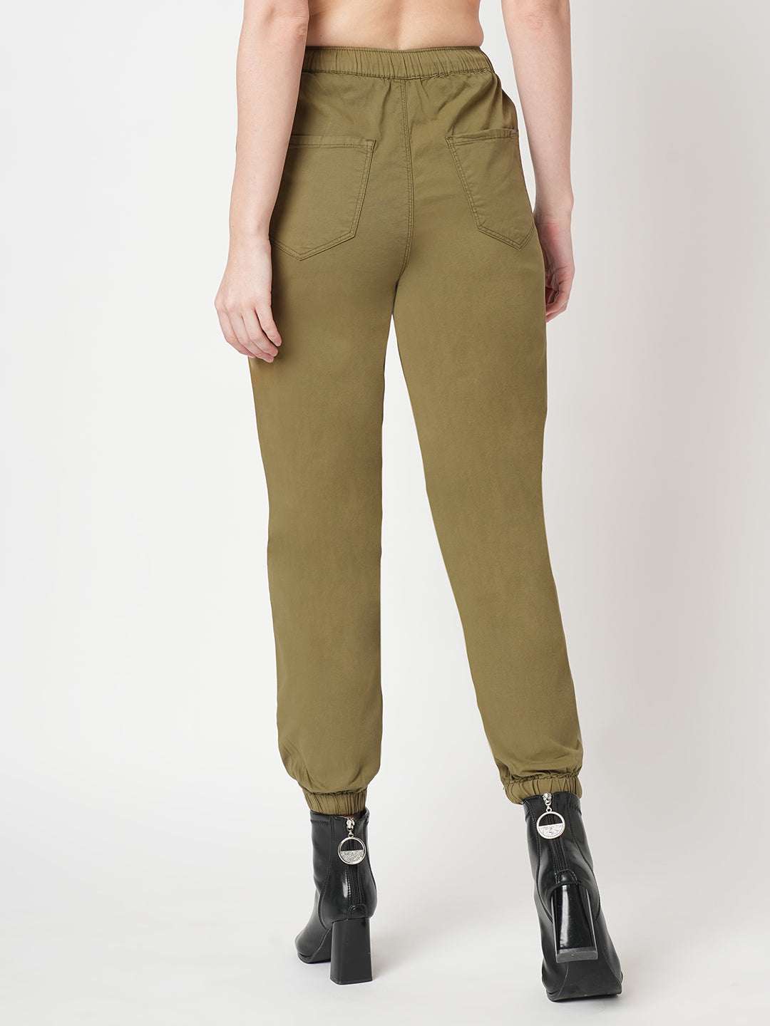 Women Olive High-Rise Denim Jogger