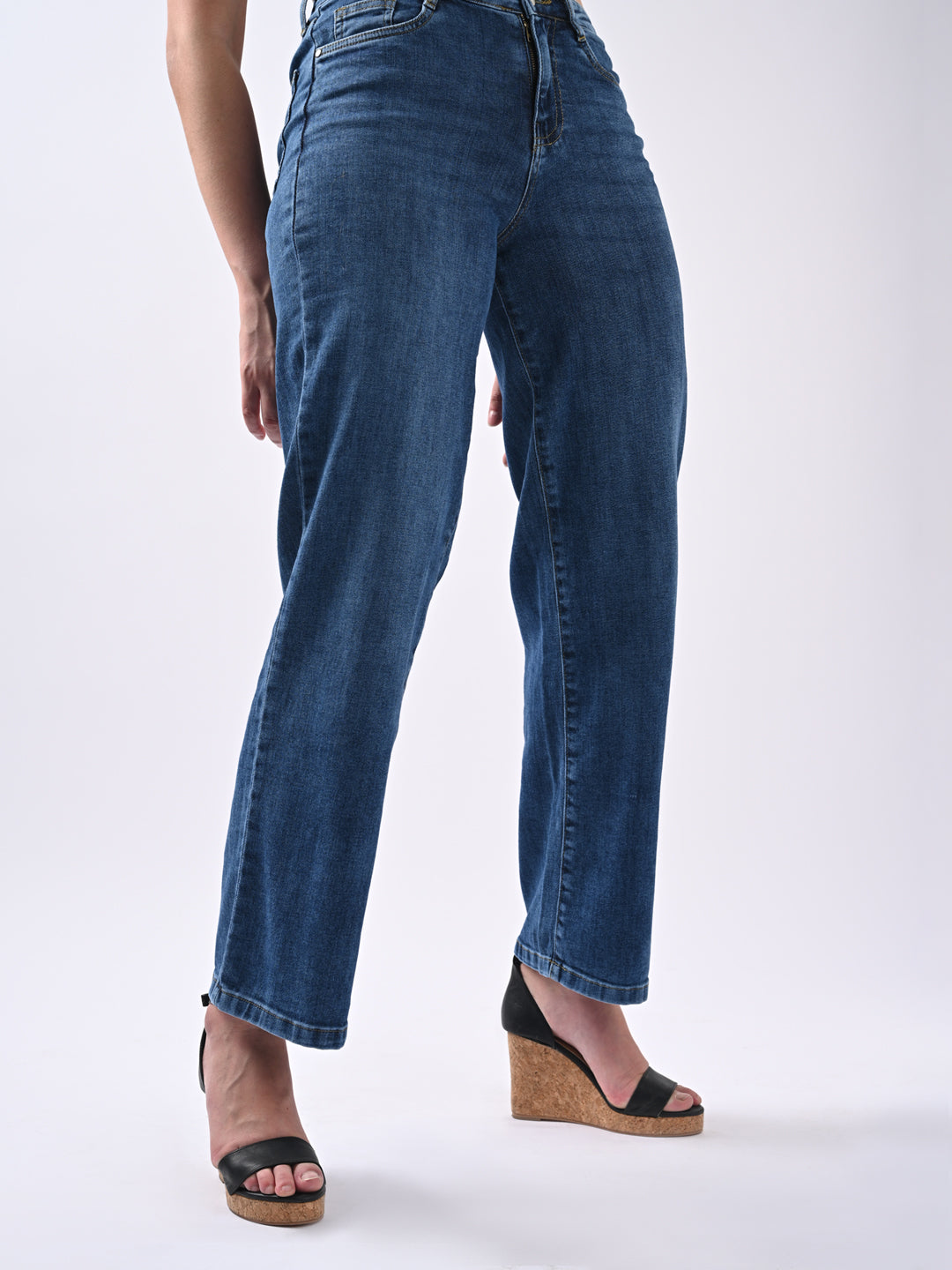 Women Blue High-Rise Wide Leg Jeans