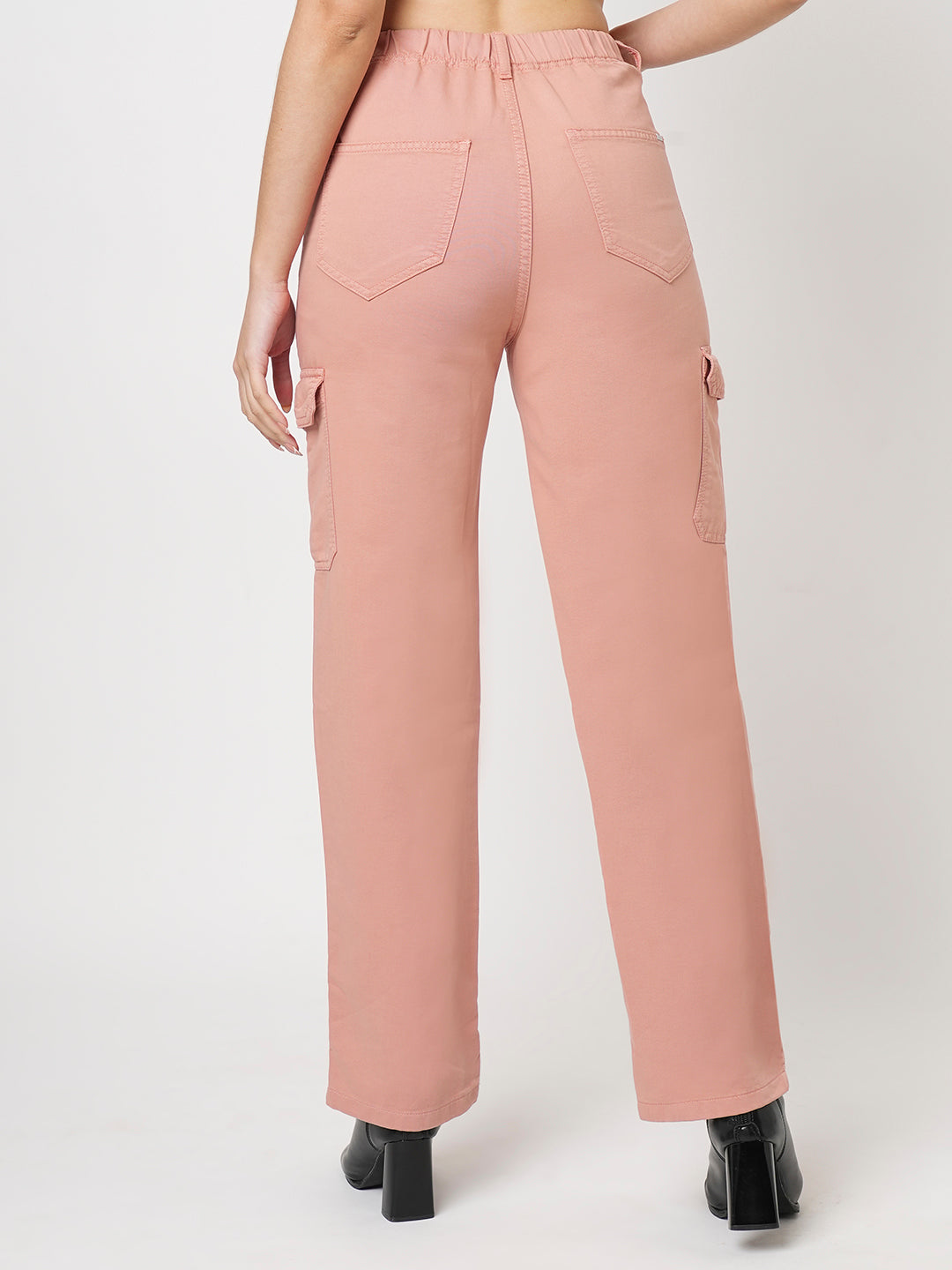 Women Blush Pink High-Rise Cargo