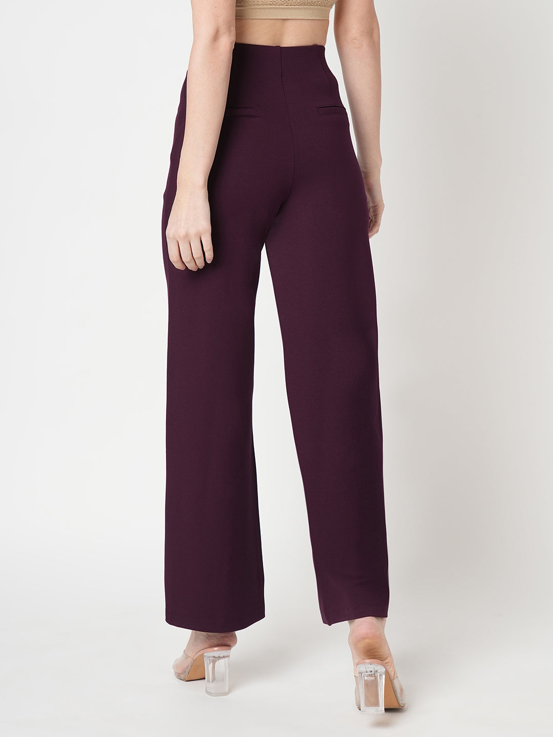 Women Wine High-Rise Wide Leg Tregging