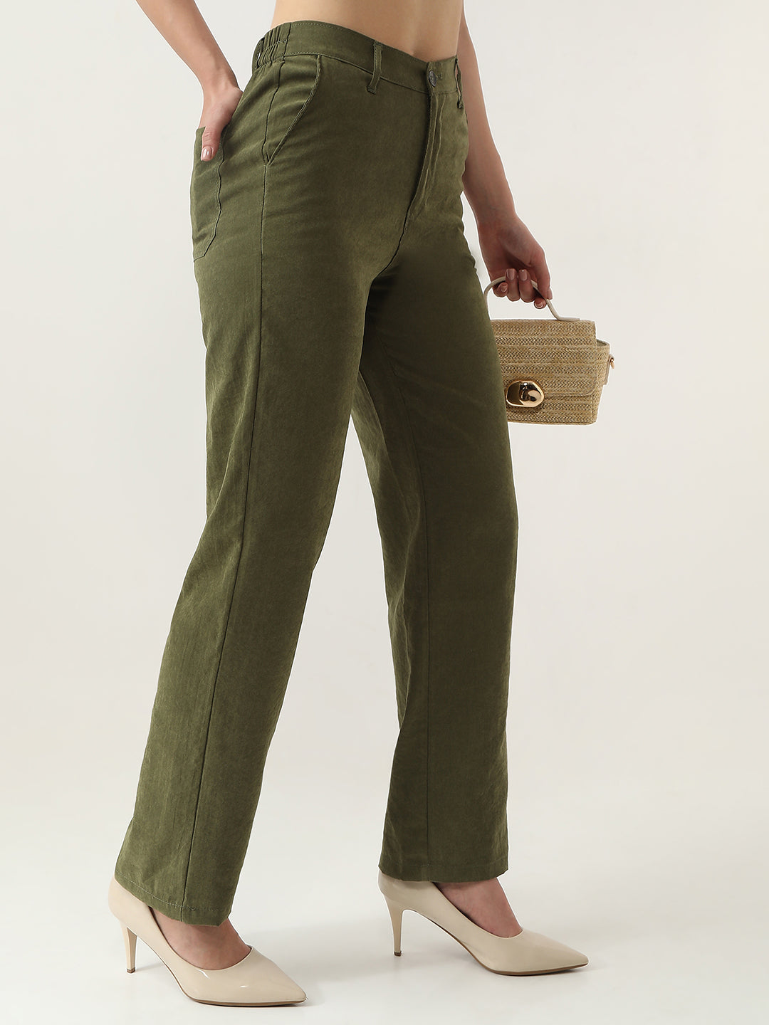 Women High-Rise Loose Straight Fit Trousers