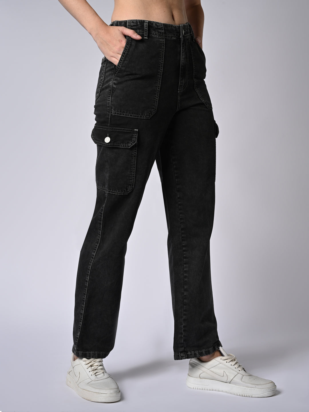 Women High Rise Loose Straight Fit Cargo