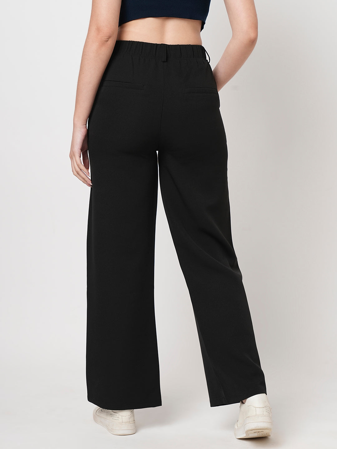 Women Black Mid-Rise Wide Leg Trouser