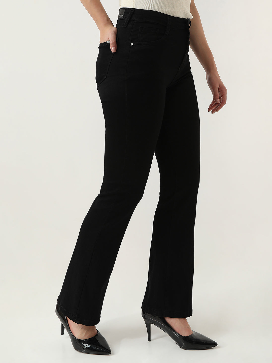 Women High-Rise Mini Flared Jeans