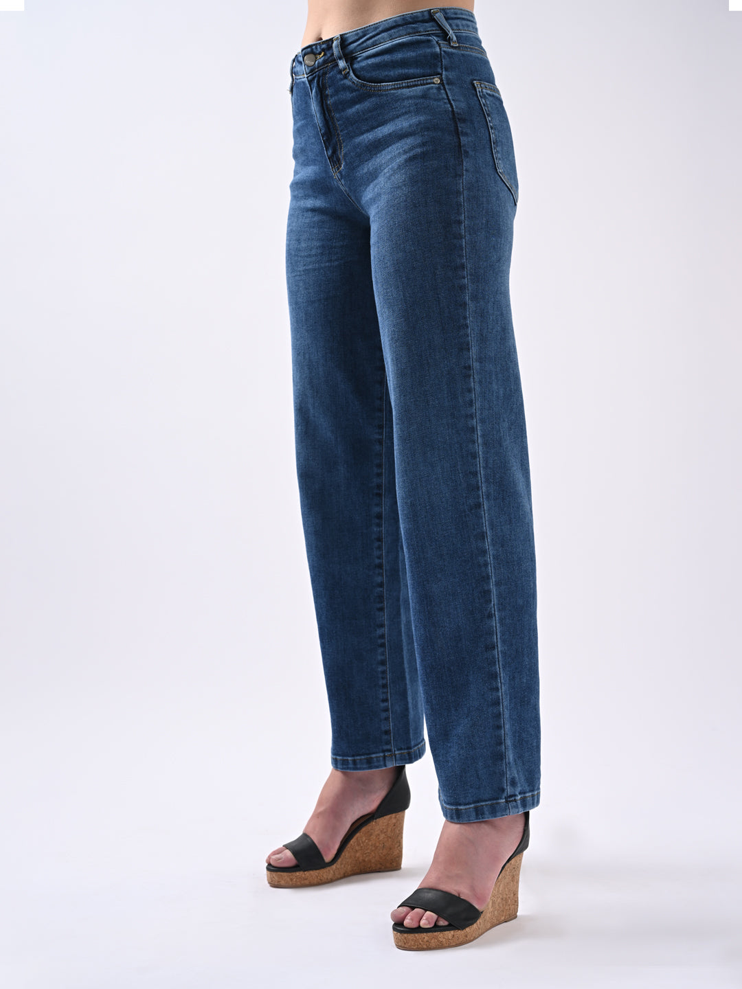 Women Blue High-Rise Wide Leg Jeans