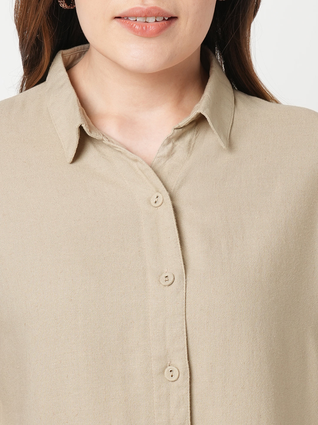 Women Solid Slim Fit Oatmilk Shirt