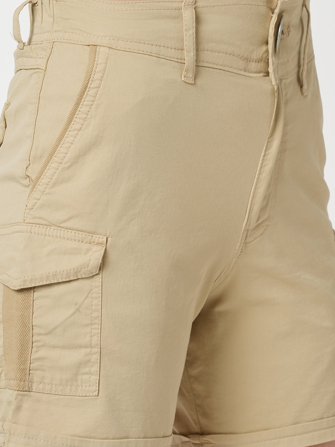 Women Beige High-Rise Slim Shorts