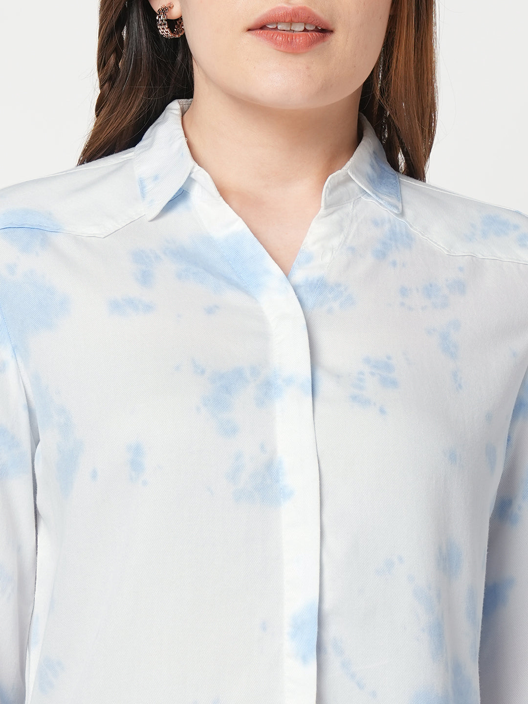 Women Tie & Dye Slim Fit Cobalt Shirt