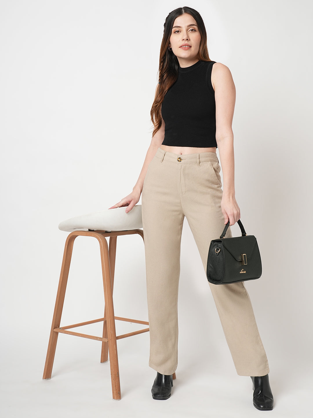 Women Oatmilk High-Rise Loose Straight Pants