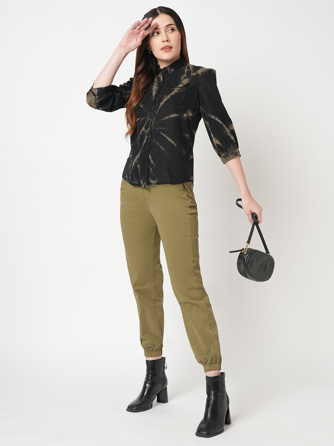 Women Olive High-Rise Denim Jogger