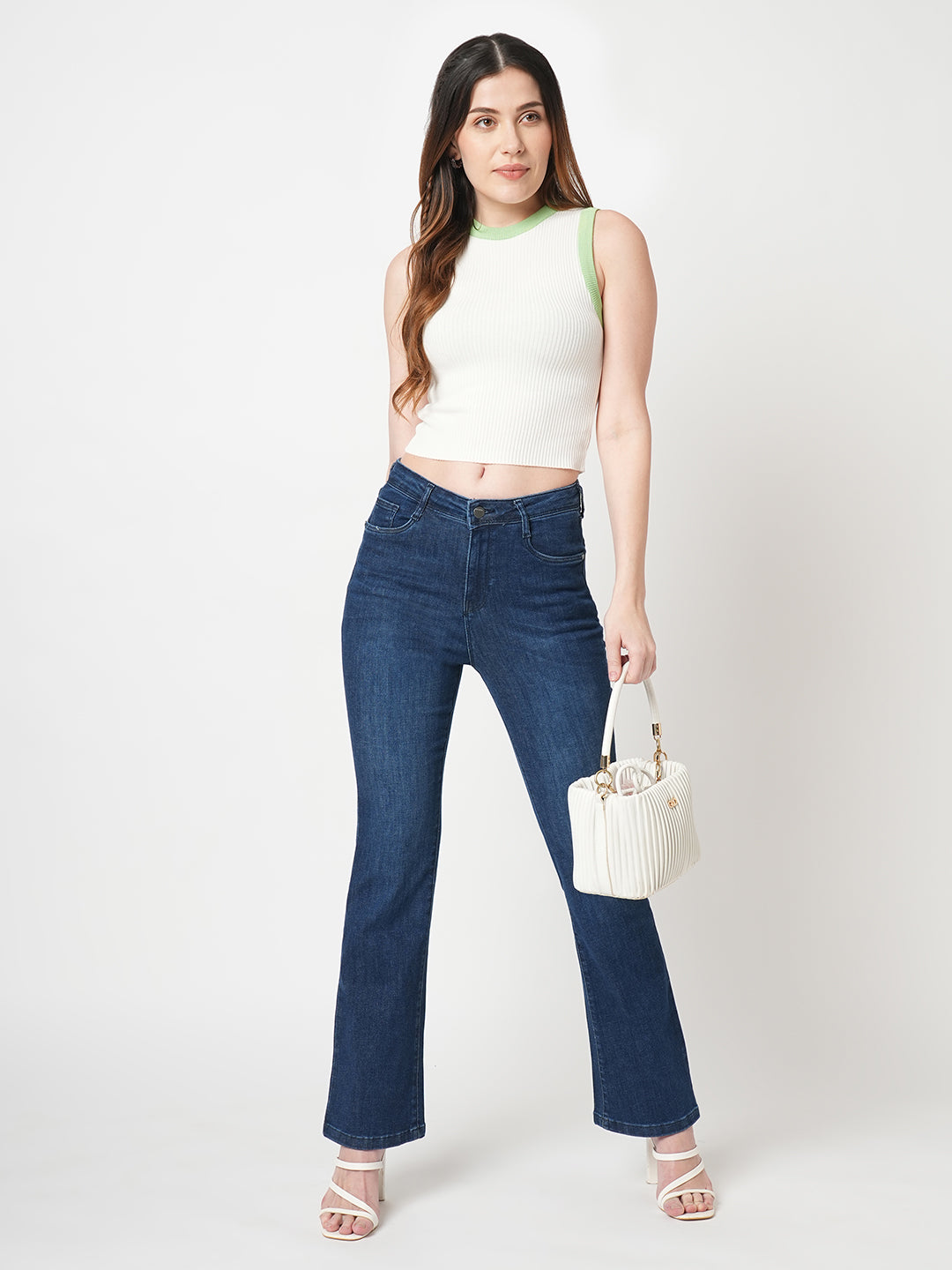 Women High-Rise Mini Flare Jeans