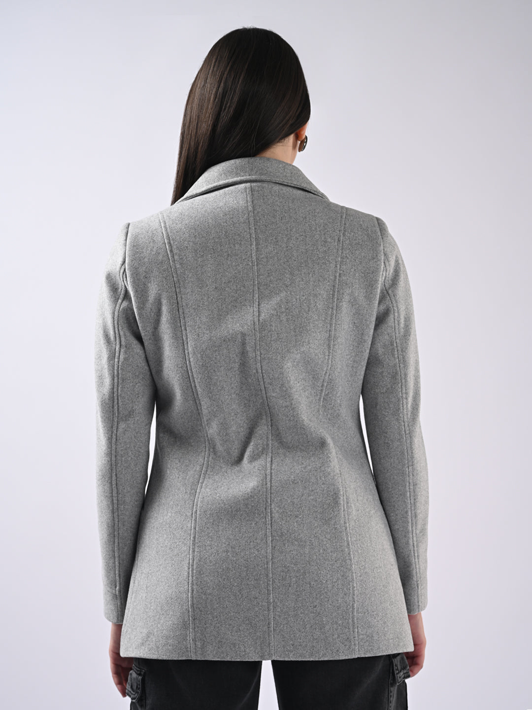 Women Solid Long Sleeves Grey Jacket