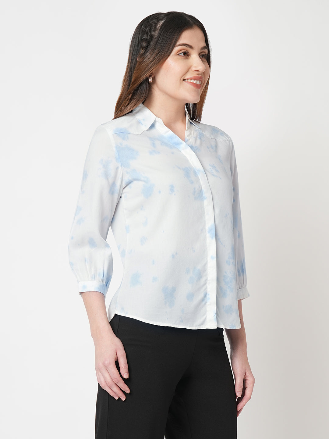 Women Tie & Dye Slim Fit Cobalt Shirt