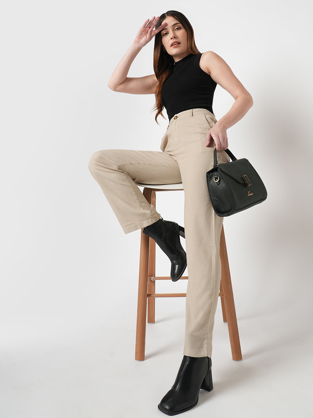 Women Oatmilk High-Rise Loose Straight Pants