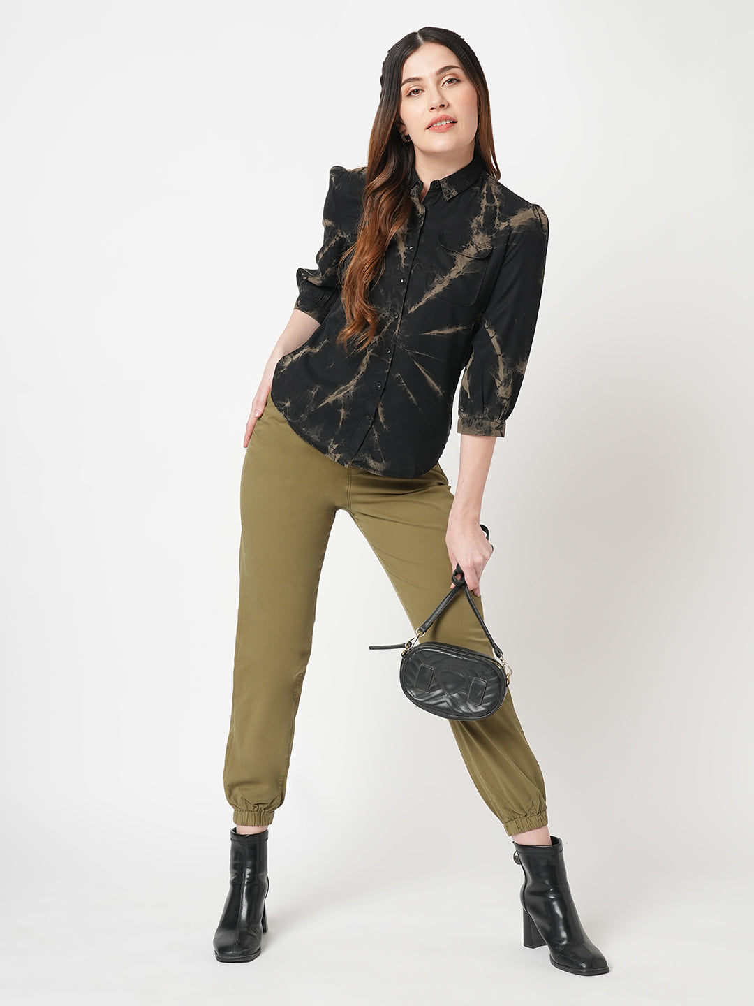 Women Olive High-Rise Denim Jogger