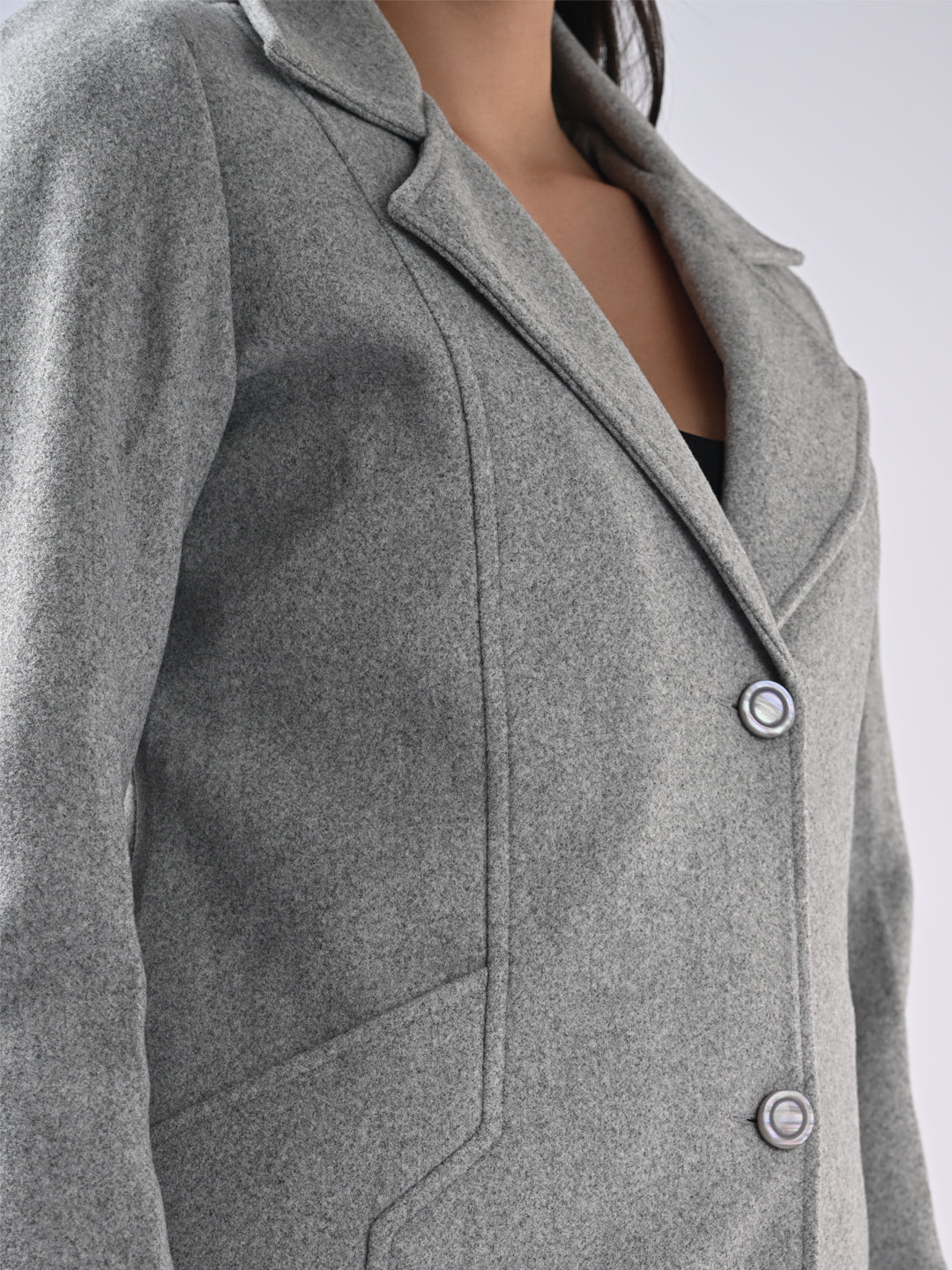 Women Solid Long Sleeves Grey Jacket