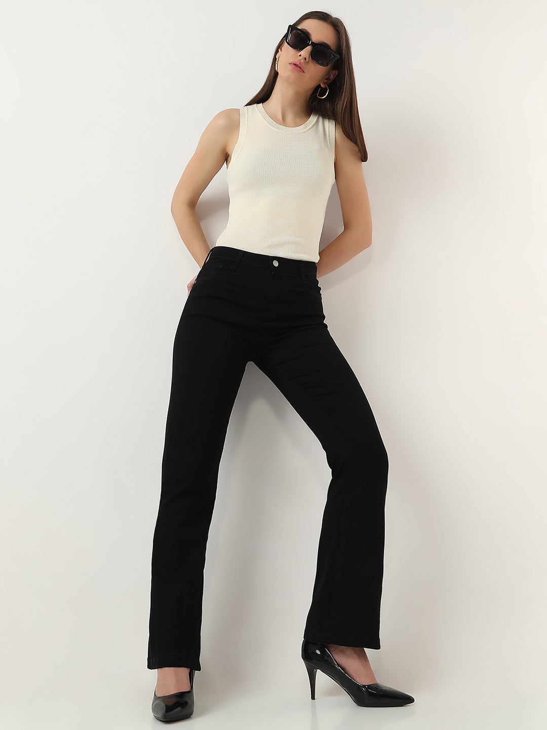 Women High-Rise Mini Flared Jeans