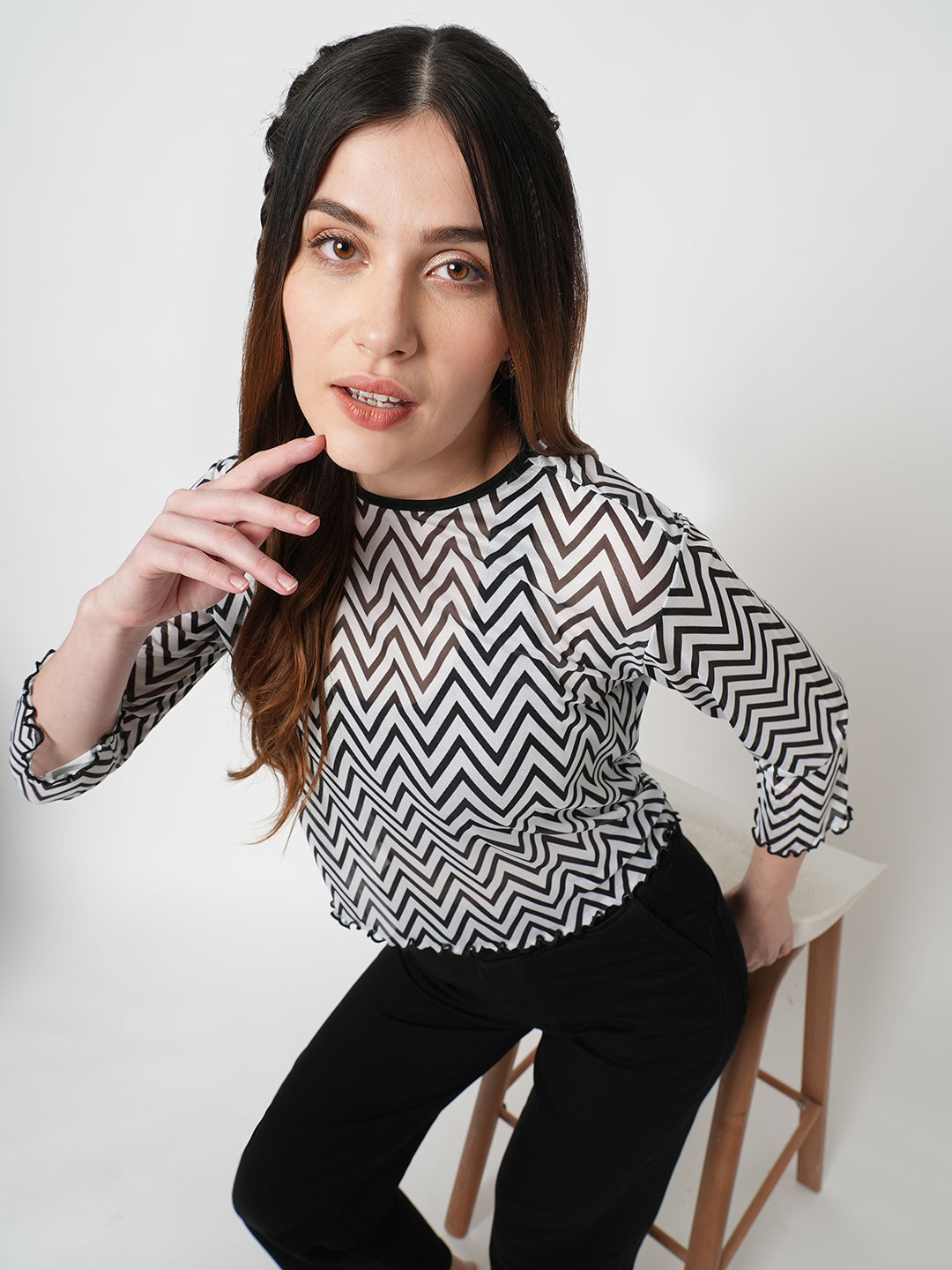 Women Striped Slim Fit Black/White Crop Top