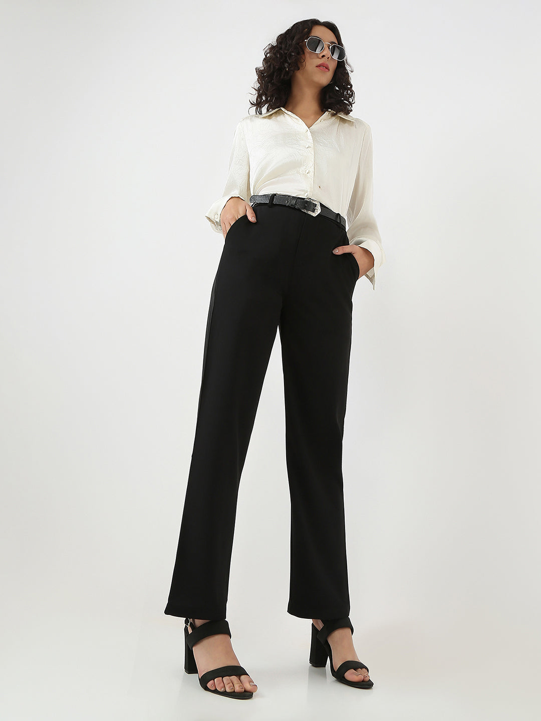 Women High Rise Wide Leg Trousers