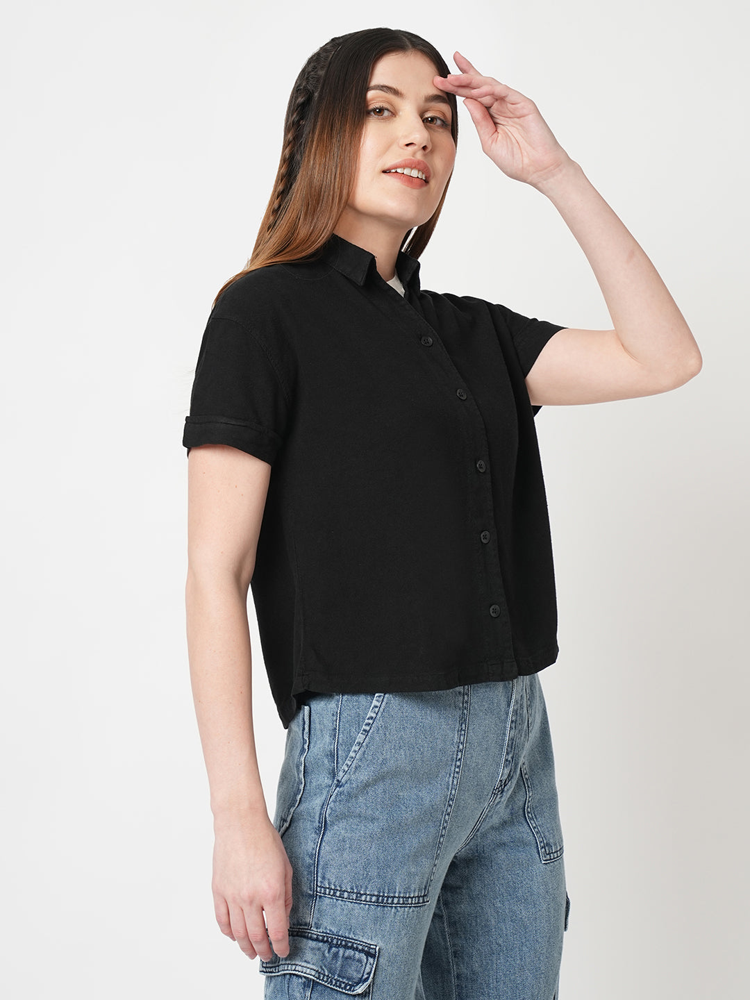 Women Solid Slim Fit Black Shirts