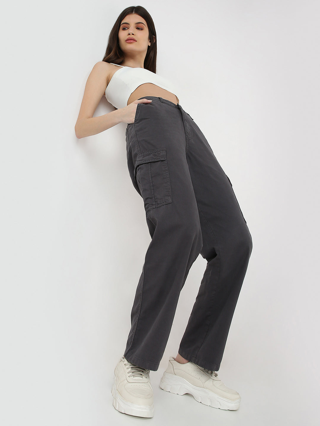 Women High Rise Loose Fit Cargo